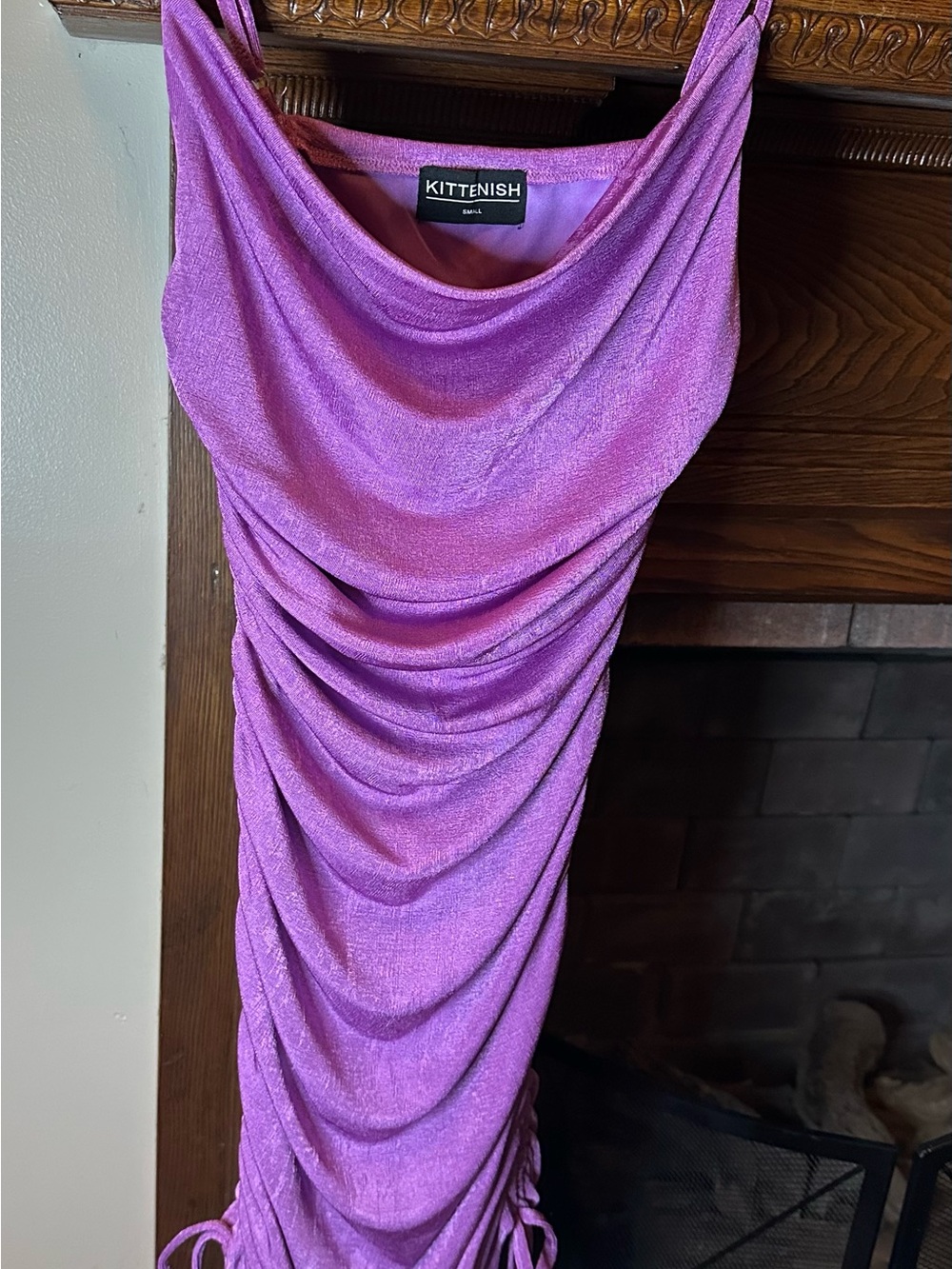 Kittenish Lavender Purple Ruched Cowl Neck Dress